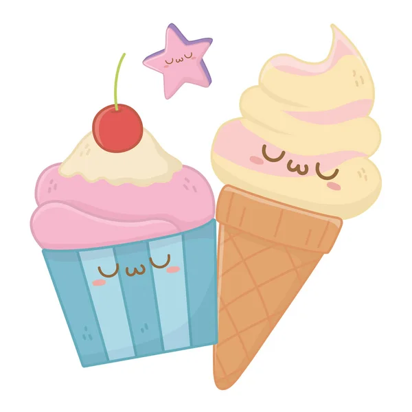 Kawaii de desenho animado de sorvete —  Vetores de Stock