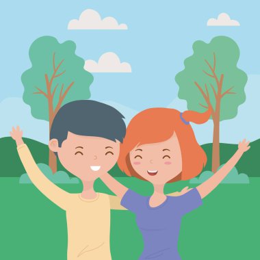 Genç çocuk ve kız karikatür tasarım