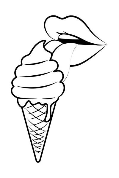 Pop art ice cream cartoon in black and white — Stock Vector
