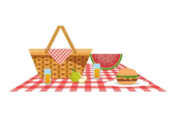 Ilustrator desain keranjang piknik terisolasi - Stok Vektor