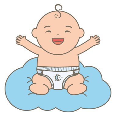 bulut içinde yüzen sevimli küçük bebek çocuk