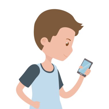 Akıllı telefon tasarımı ile adam karikatür