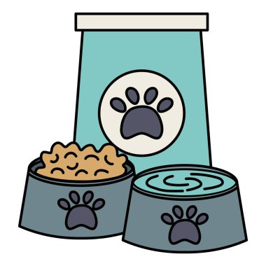 çanta ve gıda ve su bakım maskotu ile plastik yemekler