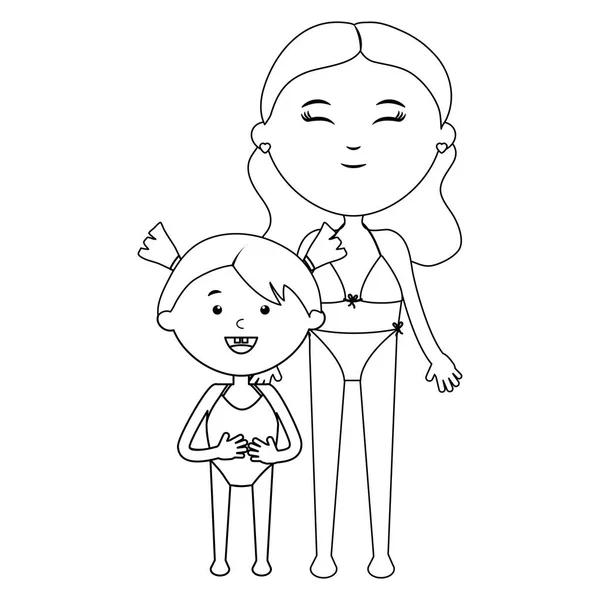 Mayo ve anne ile sevimli küçük kız — Stok Vektör