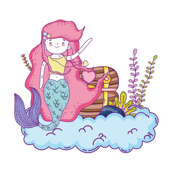 Mermaid with treasure chest undersea scene — Stock Vector