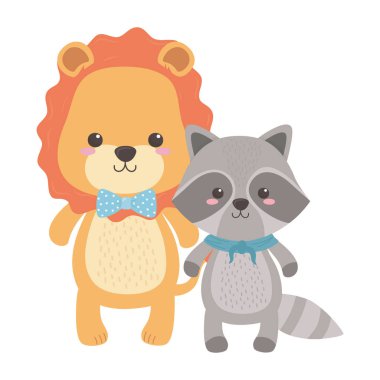 Aslan ve rakun karikatür tasarımı