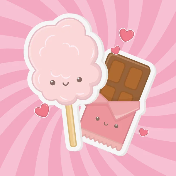 甜棉糖和糖果卡瓦伊字符 — 图库矢量图片