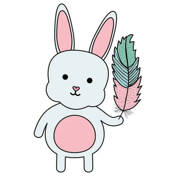 Schattige kleine konijn Lifting Feather karakter — Stockvector