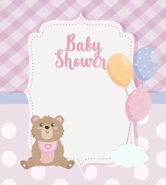 Label van teddybeer met ballonnen decoratie — Stockvector