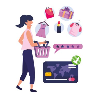 Kadın alışveriş online vektör çizim