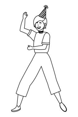 Parti şapka tasarımı ile kadın karikatür