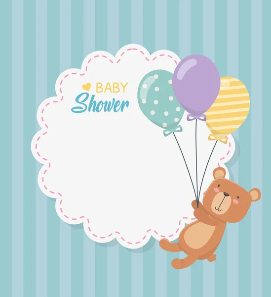 Bambino doccia pizzo carta con orsacchiotto e palloncini elio — Vettoriale Stock