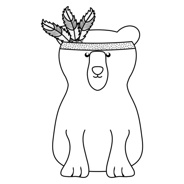 Медведь гризли с перьями шляпа богемный стиль — стоковый вектор
