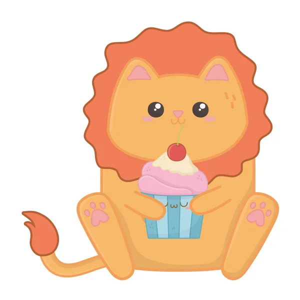 Kawaii aislado de diseño de dibujos animados de leones — Vector de stock