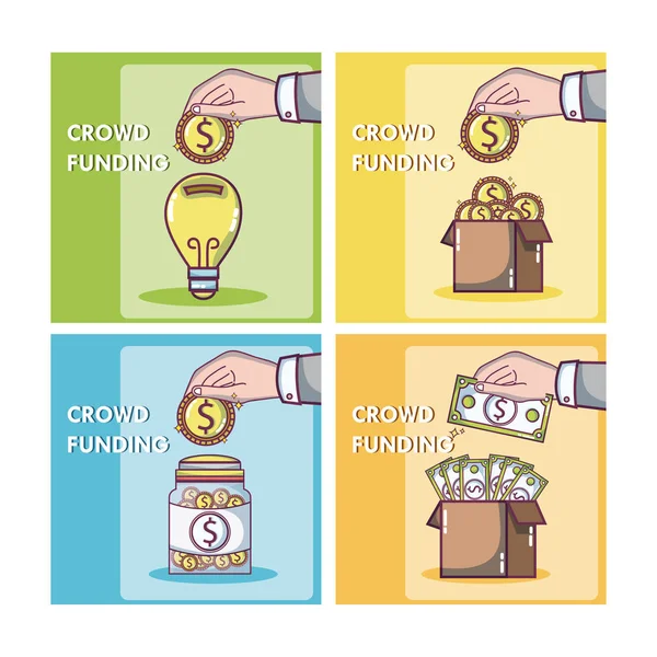 Crowdfunding argent cadres d'affaires — Image vectorielle