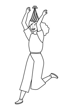 Parti şapka tasarımı ile kadın karikatür