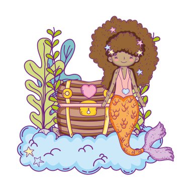 Hazine göğüs denizaltı sahne ile mermaid