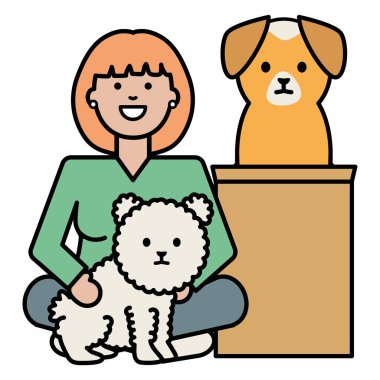 küçük köpekler adorables Maskotlar ile genç kadın