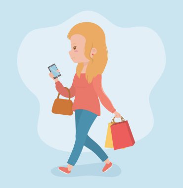 akıllı telefon kullanarak yürüyüş güzel kadın