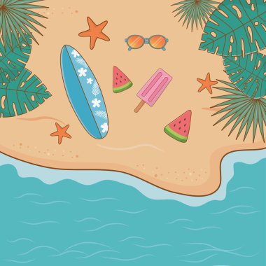 Plaj Airview sahnede yaz tatil öğeleri