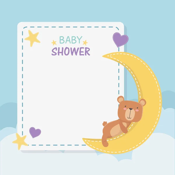 Baby Shower kwadratowa karta z małym niedźwiedziem Teddy i księżyc — Wektor stockowy