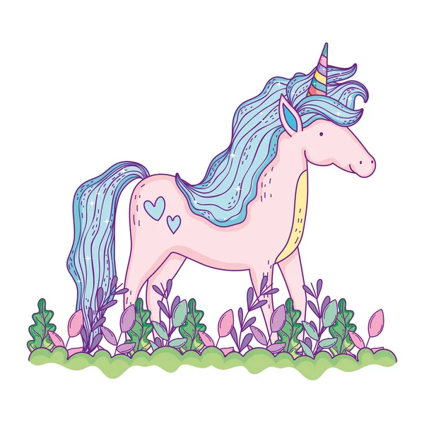 Hermoso unicornio en el paisaje — Vector de stock