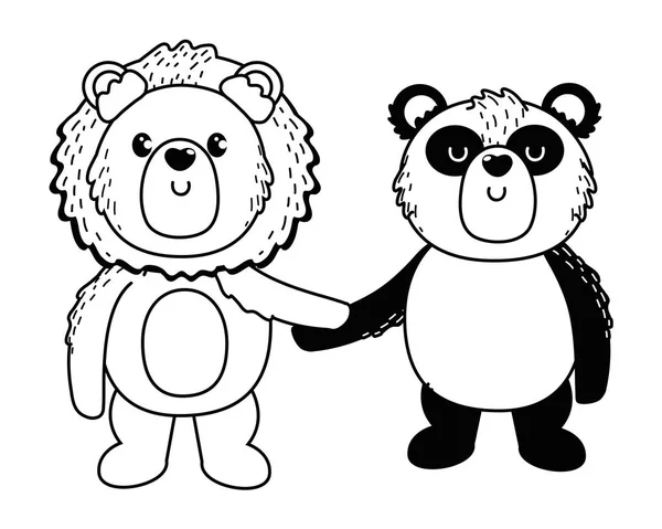 Projekt kreskówki Lew i Panda — Wektor stockowy