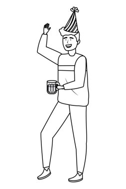 Parti şapka tasarımı ile adam karikatür