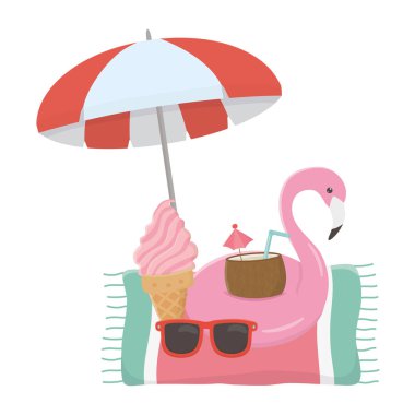 Flamingo float ve yaz simge seti tasarım