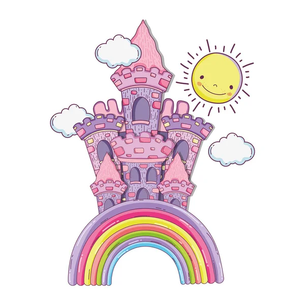 虹と美しいおとぎ話の城 — ストックベクタ