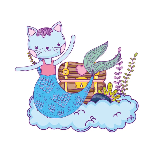 Mignonne purrmaid avec coffre au trésor — Image vectorielle