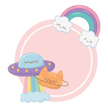 Kedi karikatür tasarımı ile UFO Kawaii