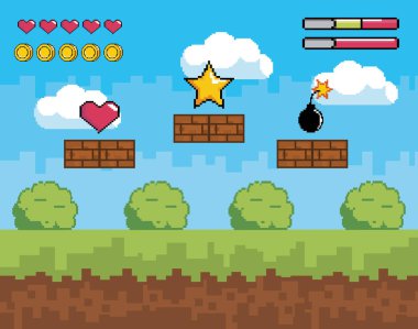 kalp ömrü ve paralar barlar ile videogame sahne