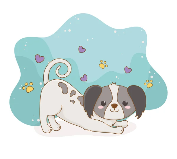 Χαριτωμένο μικρό σκυλί μασκότ με καρδιές αγάπη χαρακτήρα — Διανυσματικό Αρχείο