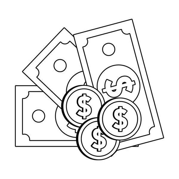 Moneda y billetes aislados, ilustración vectorial de diseño — Vector de stock