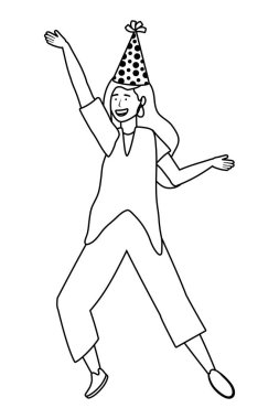 Parti şapka tasarımı ile kadın karikatür