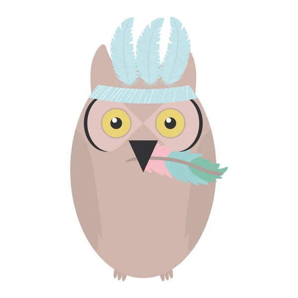 Oiseau hibou avec des plumes chapeau style bohème — Image vectorielle