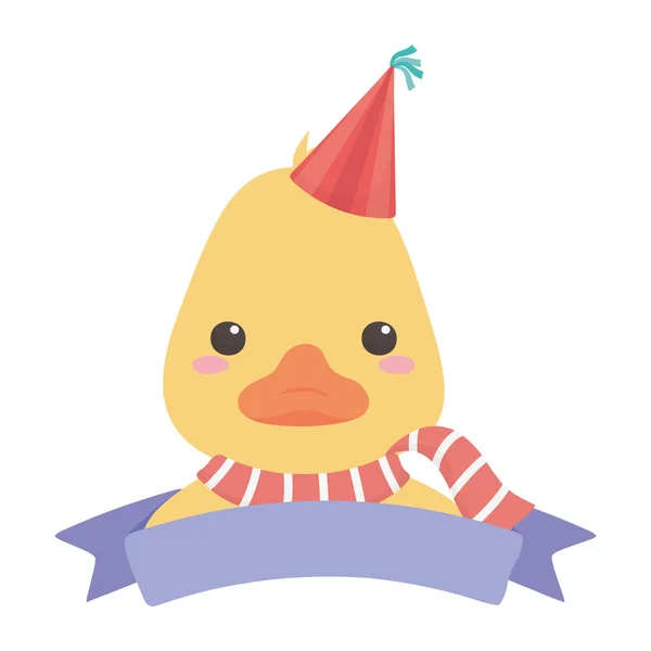 Dibujos animados de pato con feliz cumpleaños icono de diseño — Vector de stock