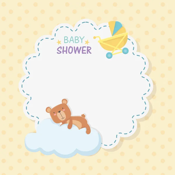 Baby shower lace card with little bear teddy — Stock Vector