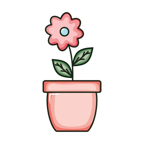 Hermosa flor con hojas en maceta de cerámica — Vector de stock