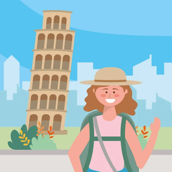 İzole Pisa kule Simgesel Yapı Tasarım — Stok Vektör