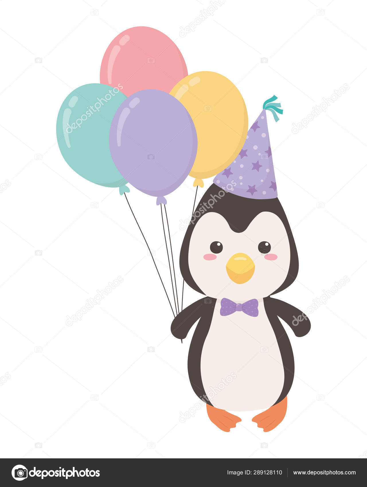 Penguin Cartoon With Happy Birthday Icon Design Stock Vector