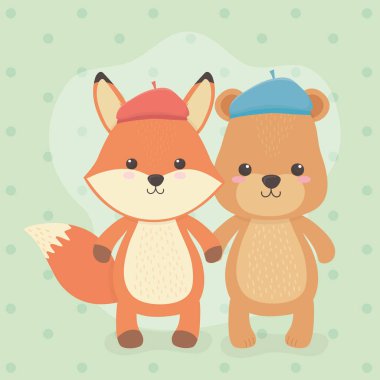 sevimli ve küçük tilki ve ayı karakterleri