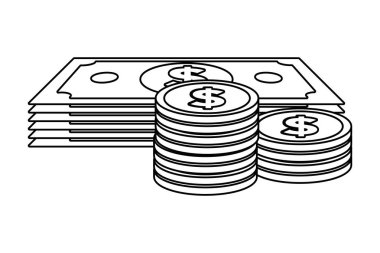 İzole sikke ve faturalar, tasarım vektör illüstrasyon