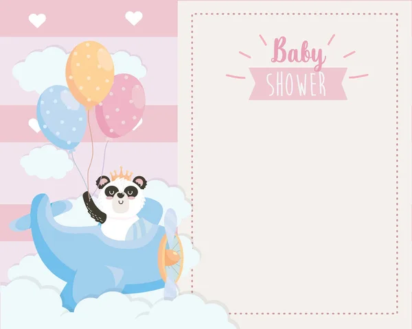 Tarjeta de lindo panda en la cuna con globos — Vector de stock