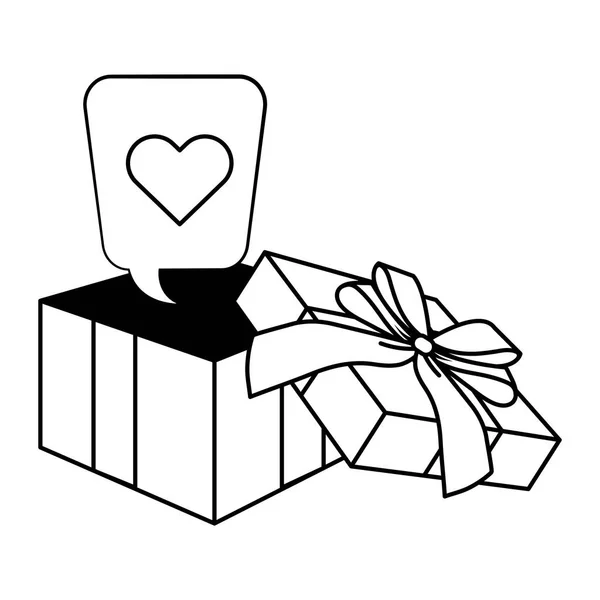 Поп-арт подарункова коробка мультфільм в чорно-білому — стоковий вектор