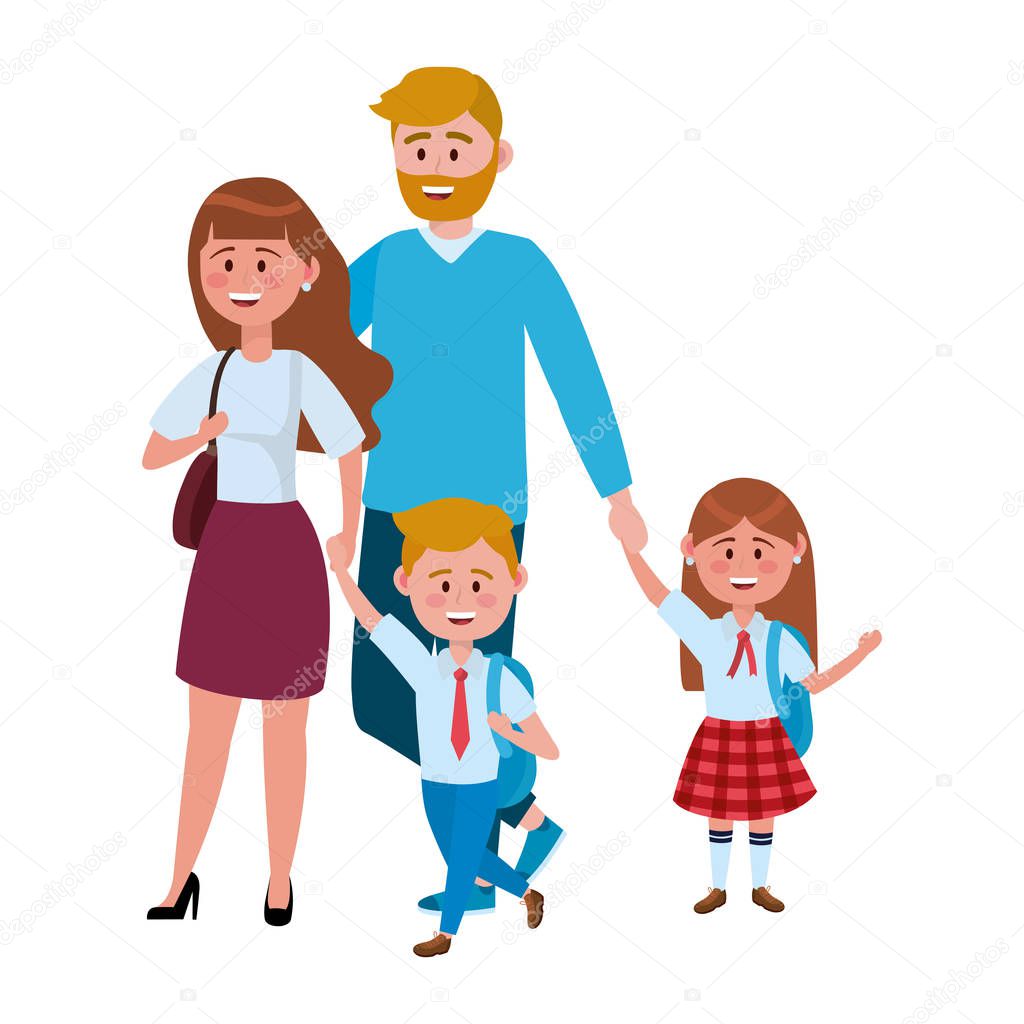 Parents with kids going to school design
