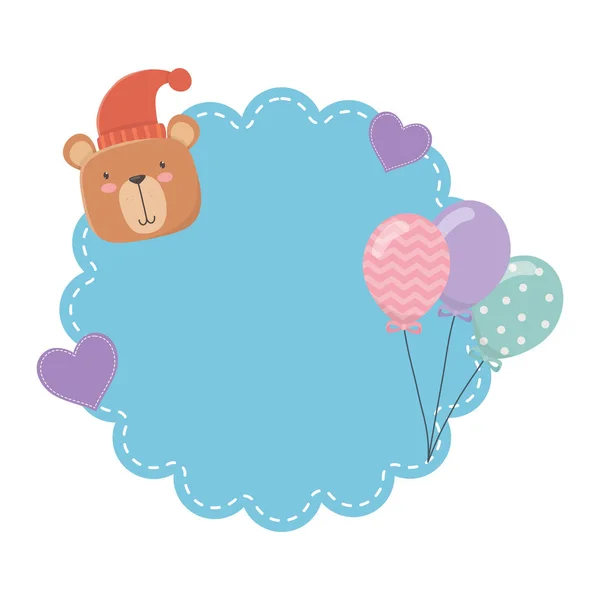 Desenho de desenhos animados e balões de urso de pelúcia — Vetor de Stock