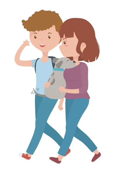 Couple garçon et fille avec chien design — Image vectorielle