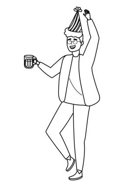 Parti şapka tasarımı ile adam karikatür